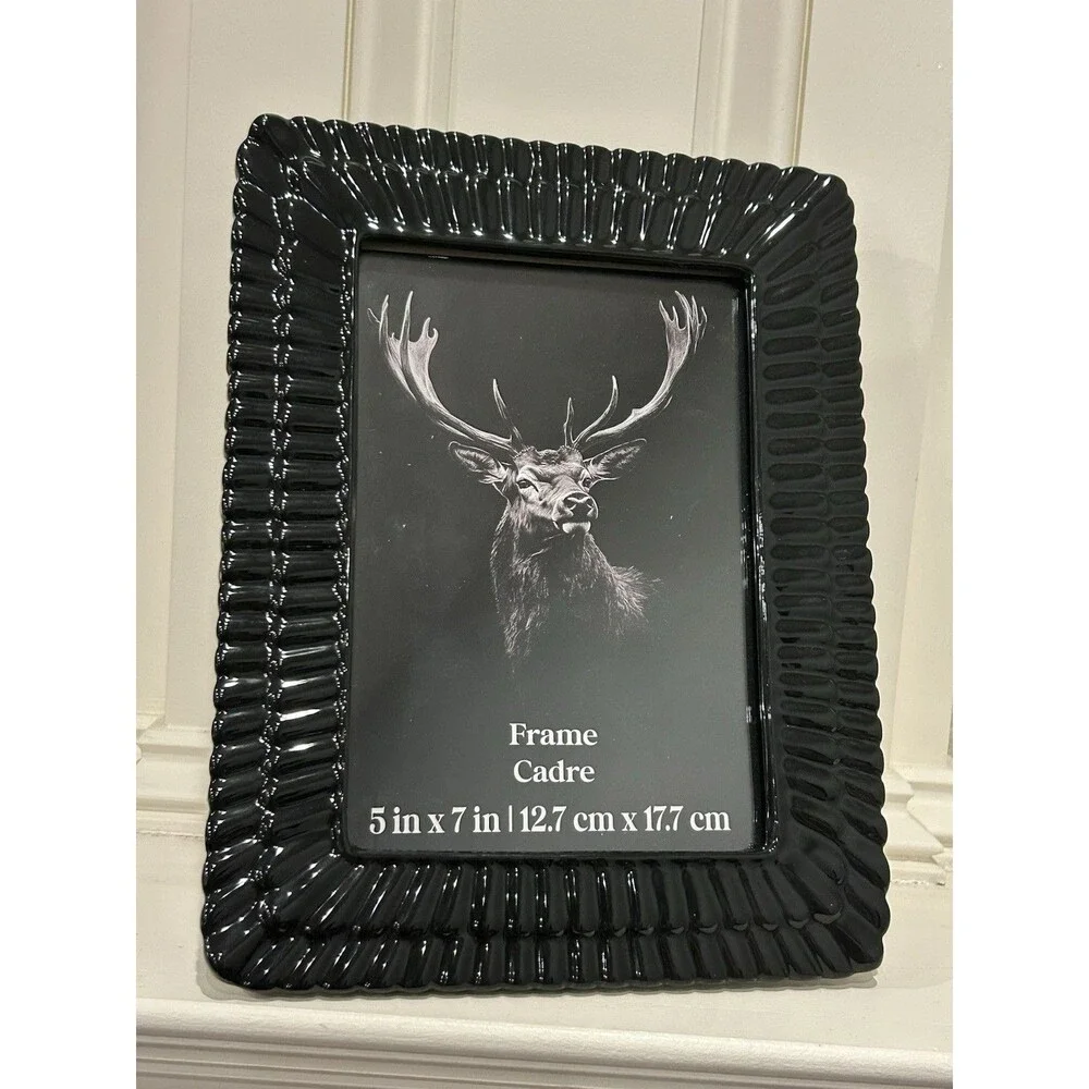 Ashland Silent Night Black Glossy Rectangle Freestanding Photo Frame 5x7 in